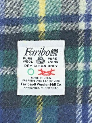 Vintage Faribo 100 Wool Plaid Blanket Throw Mid Century with Fringe 2