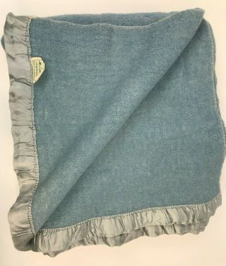 Vintage Wool Blanket Satin Trim Binding Light Blue Cannon Leaksville 78 X 68