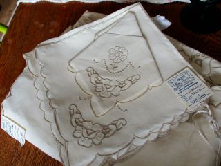 Madeira Cut Work Linen Hand Made Lace Embroidery 72 " X 108 " Tablecloth,  12 Naps