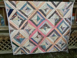 Vintage Handmade Farm Country Patchwork Pattern Quilt 80 " X 70 "