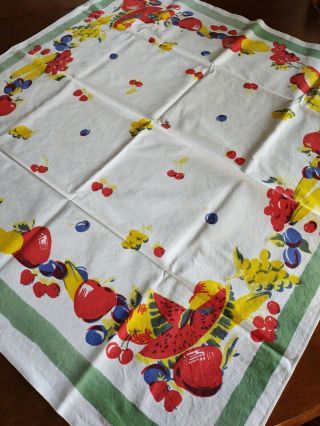 Vintage Wilendur Tablecloth Red Watermelons Cherries Summer Fruits 35 " Sq Vgc
