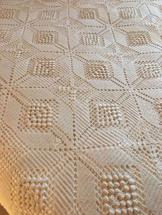 Vintage Handmade Popcorn Bedspread Coverlet Ivory Cream Full Queen 100 X 75 3