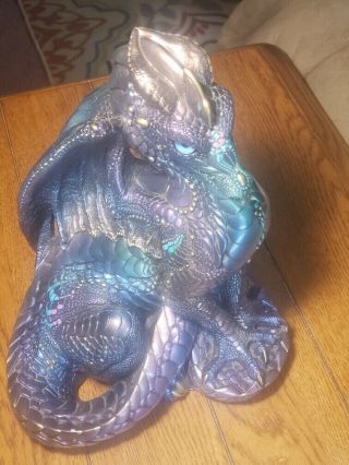 Windstone Editions Large Male Dragon Peacock Blue Jeweled Pena 