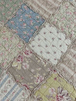 Vintage Hand Quilted Patchwork On Point W Ruffles Edges Quilt 67 