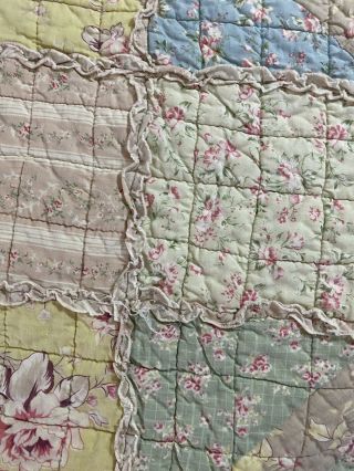 Vintage Hand Quilted Patchwork On Point W Ruffles Edges Quilt 67 