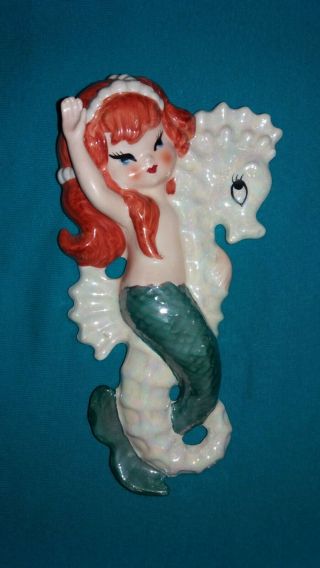 Lefton Vintage Ceramic Mermaid On Seahorse,  Wall Plaque,  Not Norcrest