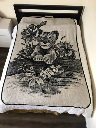 Vintage San Marcos Blanket Lion Cub Twin Size Reversible Warm Blanket