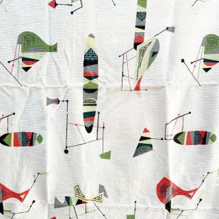 White Mid Century Vintage Barkcloth Fabric - Abstract Pattern Cofabco