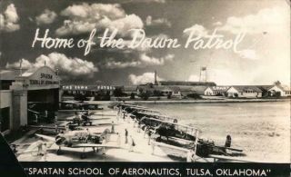 1937 Rppc Tulsa,  Ok Home Of The Dawn Patrol " Spartan School Of Aeronautics "