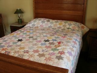 Vintage Hand Made Quilt 81x71 Multi Colored Stars 1920 