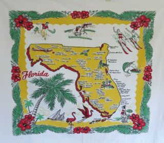 Vintage Florida Souvenir Cotton Tablecloth 45 " X 52 " Bright Colors