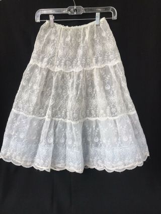 Vtg Petticoat Crinoline Sheer Nylon Ann’s Junior Miss White Blue Tulle