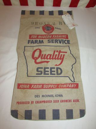 Vintage Farm Service Quality Products Cloth Feed Sack W/tag Des Moines,  Iowa