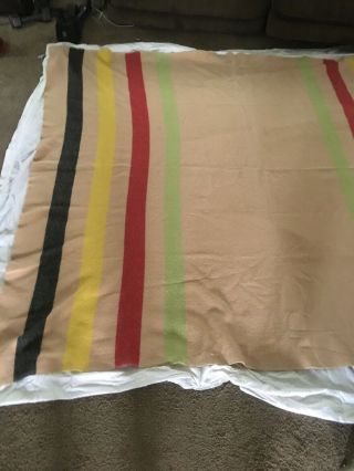 Vintage Hudson Bay Style 4 Point 100 Wool Trapper Blanket 82x74”preowned