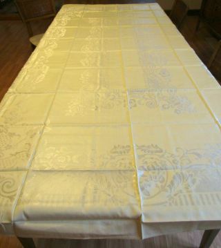 60x90 Vintage Ivory Breda Linen Damask Tablecloth 8 Napkins