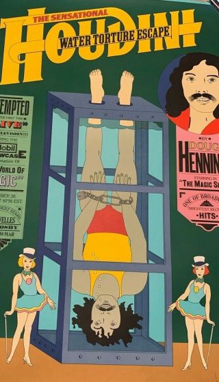 Doug Henning Water Torture Signed Magic Poster Mounted Vg Houdini