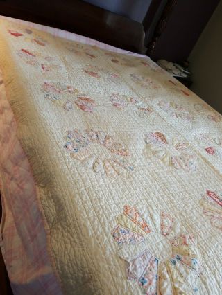 Vintage Hand Stitched Cotton Quilt Dresden Plate 72x68 Shabby Chic