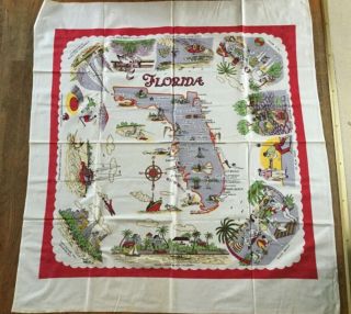 Vintage Souvenir Florida Tablecloth 48 " X 53 "
