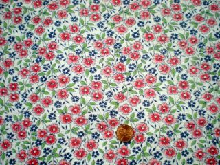 Floral Vtg Feedsack Quilt Sewing Doll Clothes Craft Fabric Red Pink Green Navy
