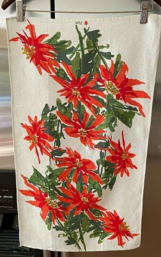 Vera Neumann Vintage Christmas Multi Green/red Poinsettia Linen Tea Towel