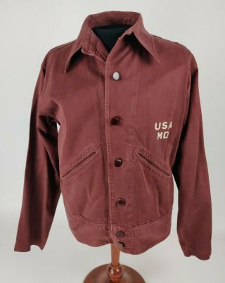Ww2 Wwii Us Army Usa Md Maroon Medic Jacket Workwear Chore Coat Dated 1940 Sz S