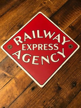 Railway Express Agency Railroad Sign Vintage Porcelain 8 X 8