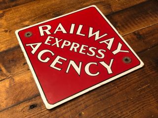Railway Express Agency Railroad Sign Vintage Porcelain 8 x 8 2