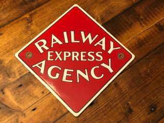 Railway Express Agency Railroad Sign Vintage Porcelain 8 x 8 3
