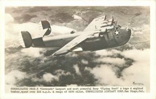 Consolidated 1940s Ww2 Military Aviation Pb2y3 Coronado In Flight Rppc 8527