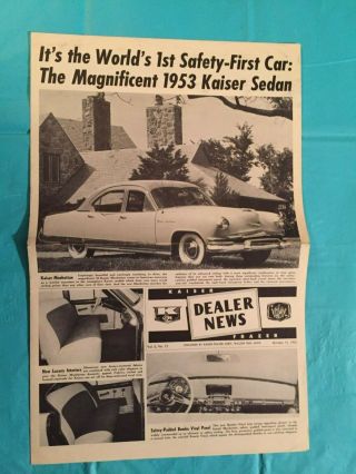 1953 Kaiser - Frazer " Dealer News - - - Manhattan " Car Dealer Showroom Sales Brochure