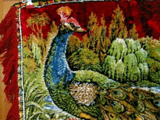 Vintage Velvet Tapestry Wall Hanging Rug - Peacock - 36 x 19 2