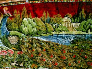 Vintage Velvet Tapestry Wall Hanging Rug - Peacock - 36 x 19 3