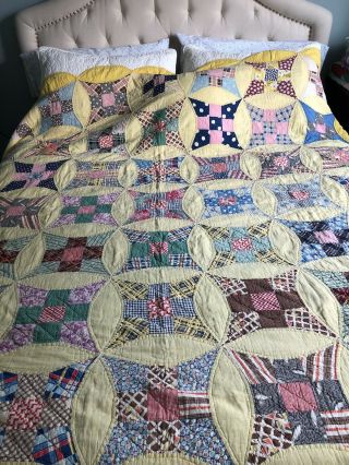 Vintage 1930’s Nine Patch Variation Pattern All Hand Made 73x80 Museum Quilt