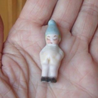 Vtg Lucky Antique 1.  5 " Miniature Porcelain Gnome Fairy Garden Elf Figurine