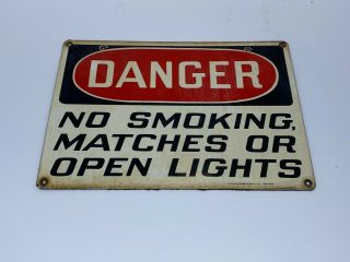 Vintage Porcelain Danger No Smoking,  Matches Or Open Lights Sign 14 X 10 " Denver