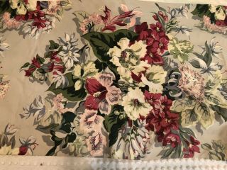 Vintage 1940s Bark Cloth Style Rayon Twin Bed Skirt Dust Ruffle Tropical Floral