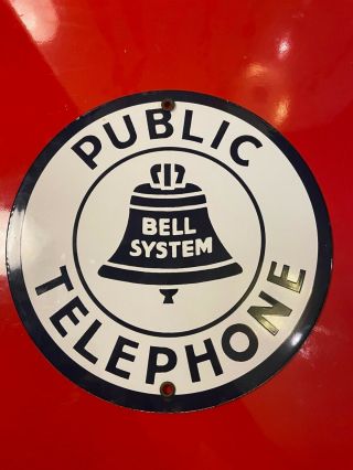 Vintage Public Telephone Bell System 8.  3/4 " Porcelain Round Sign