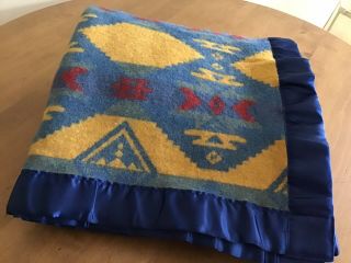 Vintage Wool Blanket Aztec South Western 54”x 60” Cabin Cottage Chic Rustic Camp