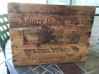 Vintage White Horse Scotch Whiskey Wooden Crate Box c1940s 2