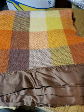 Vintage Acrylic Blanket Satin Trim Binding Multi Color 80 " × 68 ".