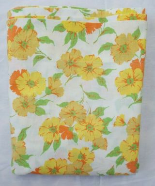 Vtg Fashion Manor Yellow Orange Floral Full Flat Sheet Cotton Blend Flower Power