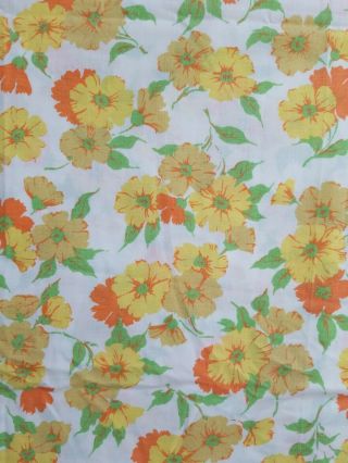 Vtg Fashion Manor Yellow Orange Floral Full Flat Sheet Cotton Blend Flower Power 2