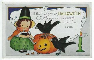 Halloween Circa 1920 Whitney Halloween Postcard Witch Crows Jol Pumpkin - - S917