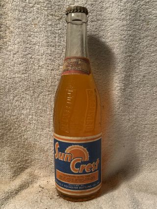 Full 12oz Sun Crest Orange Soda Paper Label Soda Bottle Pepsi - Cola