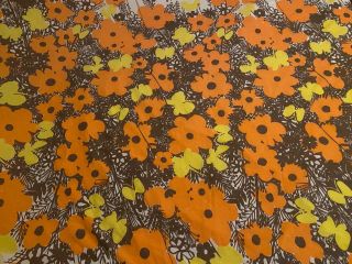 Vtg Vera Neumann Burlington Flat Bed Sheet Orange Yellow Big Flowers 81 