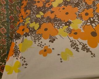 Vtg Vera Neumann Burlington Flat Bed Sheet Orange Yellow Big Flowers 81 