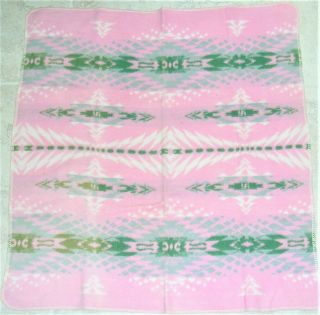 Vintage Pink And Green Indian Design Cotton Baby Sized Camp Blanket,  34 " X 31.  5 "