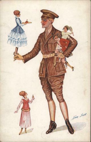 Xavier Sager Wwi Soldier Holding Several Miniature Women Series 43 Postcard