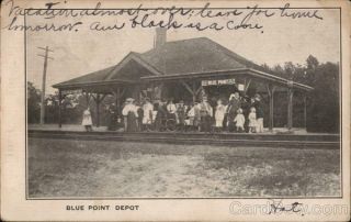 Blue Point Depot,  Ny Suffolk County Railroad Depot York Postcard Vintage
