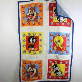 Handmade Vintage Looney Tunes Quilt Baby Crib Blanket 34 X 51 Tiny Toons